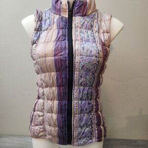 Charlie Jade Purple Pink Vest Puffer Size XS Floral Print Lightweight Sleeveless